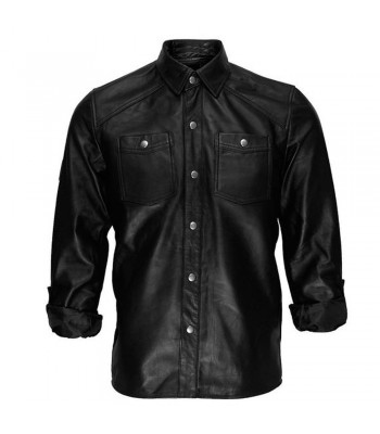 Men Fetish Shirt Black Leather Shirt Full Sleeve Moto Shirt